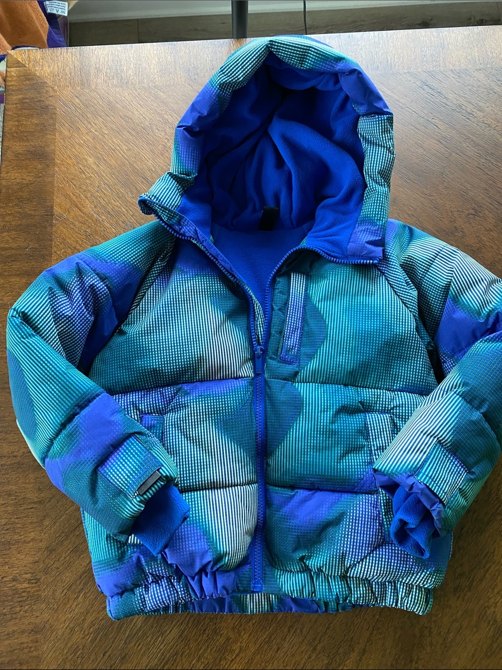 all in motion Blue and Teal Hooded Puffer Jacket for Kids size XS 4/5
